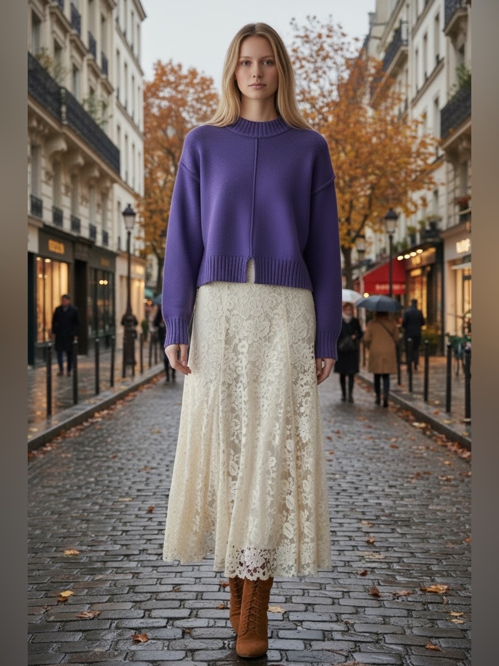 280 • Double Zero Violet Crewneck Sweater with Rib Trim